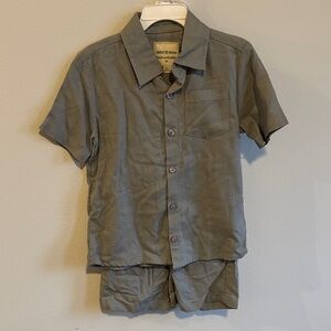 Kids Gray Button Down Shirt and Shorts Set